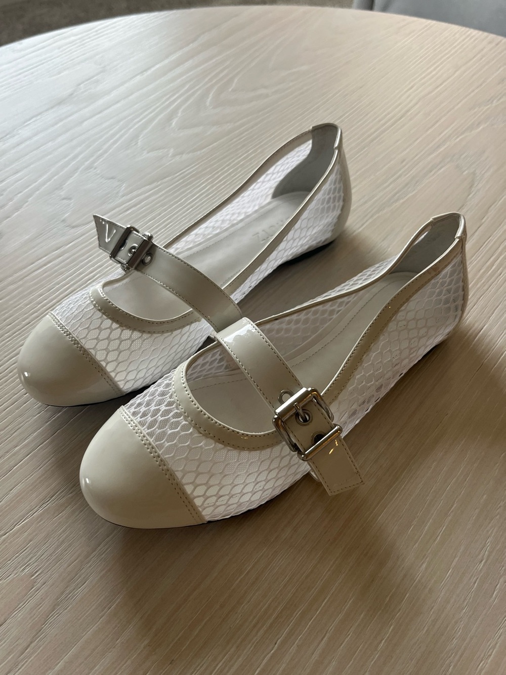 SCHUTZ Cream and White Mary Jane Flats with Buckle